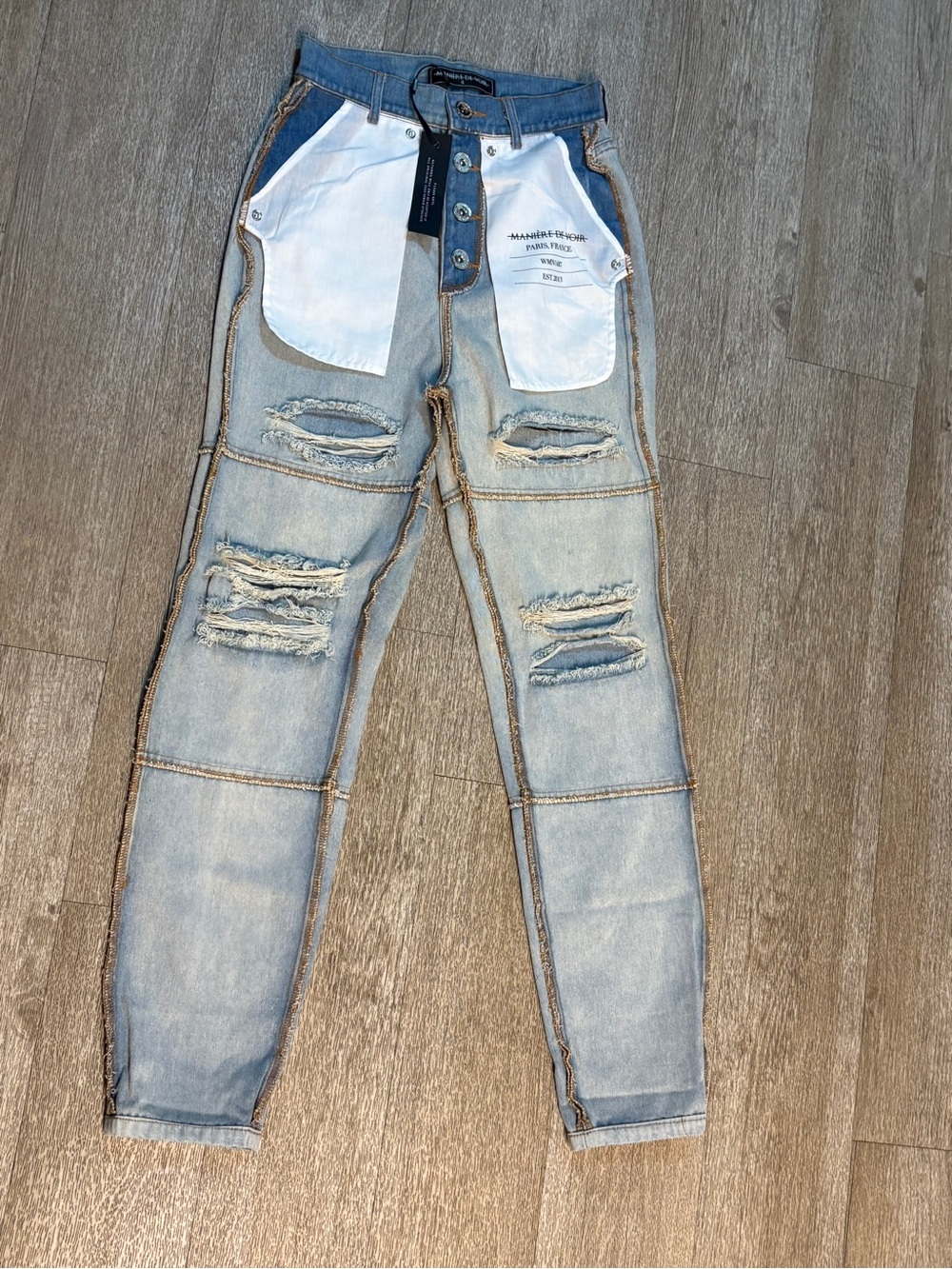 MANIERE DE VOIR DISTRESSED INSIDE-OUT JEANS SIZE 4